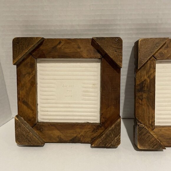 Vintage Dal-Tile Mexico Trivets Set of 2 Hand Carved Wood Frames Kitchen Fruit - Picture 7 of 10